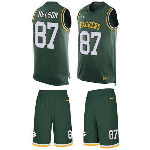 Men's Limited Jordy Nelson Nike Jersey Green - #87 Tank Top Suit NFL Green Bay Packers